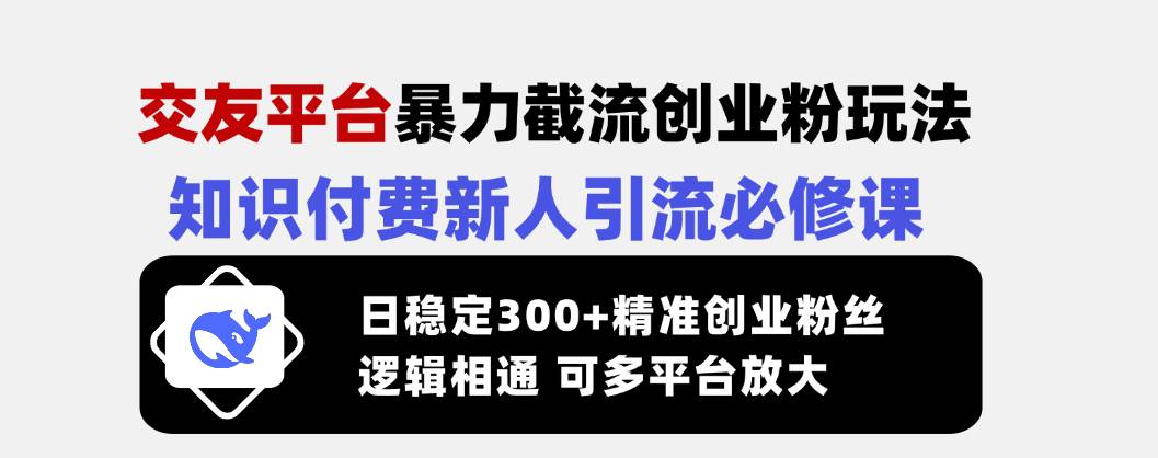 （14432期）交友平台暴力截流创业粉玩法，知识付费新人引流必修课，日稳定300+精准…-齐力副业