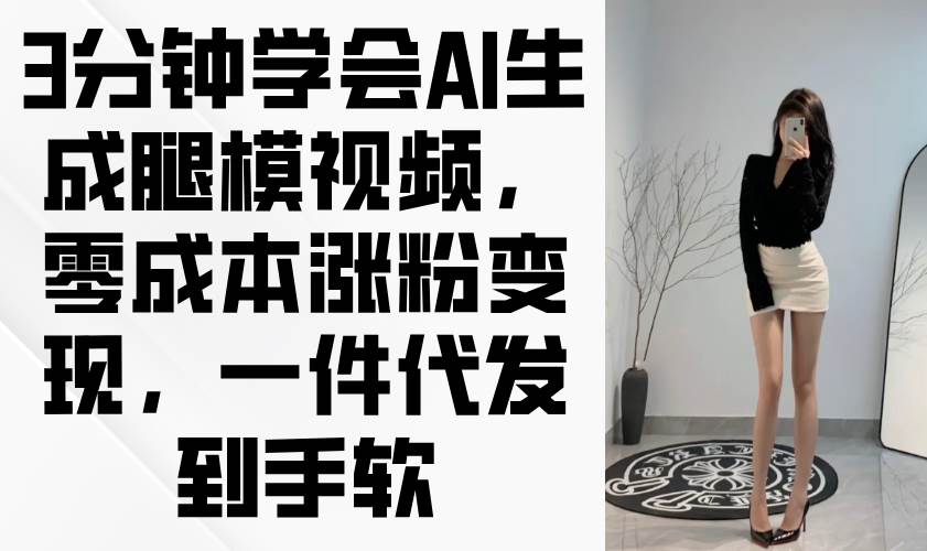 （14537期）3分钟学会AI生成腿模视频，零成本涨粉变现，一件代发到手软-齐力副业