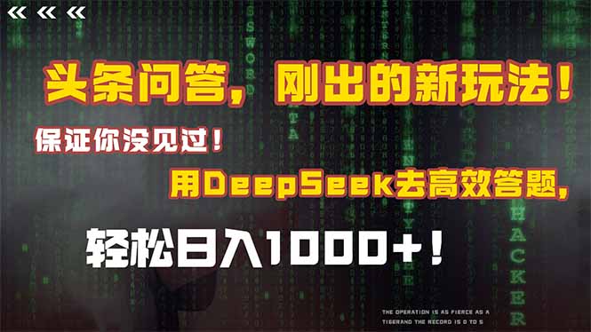 （14957期）头条问答，刚出的新玩法！保证你没见过！结合Deepseek高效答题，轻松日…-齐力副业