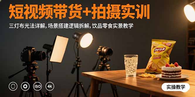（15540期）短视频带货+拍摄实训：三灯布光法详解,场景搭建逻辑拆解,饮品零食实景教学-齐力副业