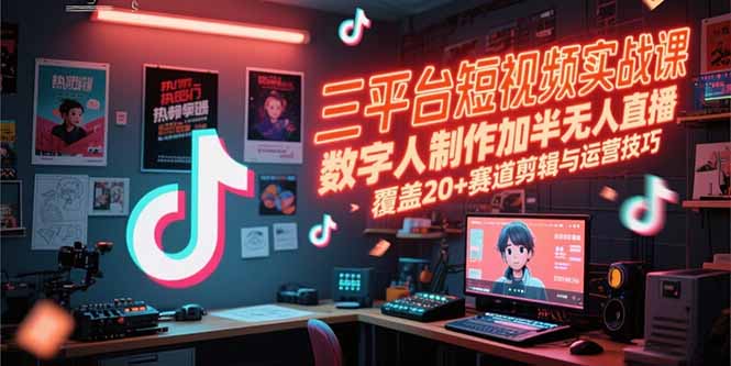 （15265期）三平台短视频实战课，数字人制作加半无人直播，覆盖20+赛道剪辑与运营技巧-齐力副业