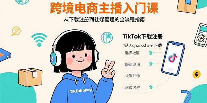 （15708期）跨境电商主播入门课，TikTok下载注册，支付工具配置，社媒账号管理全流程-齐力副业