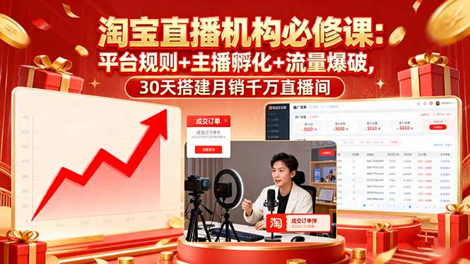 （16087期）淘宝直播机构必修课：平台规则/主播孵化/流量爆破,30天搭建月销千万直播间-齐力副业