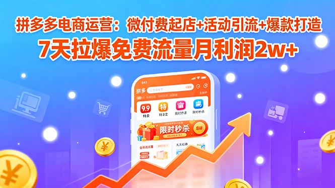 （15960期）拼多多电商运营：微付费起店+活动引流+爆款打造 7天拉爆免费流量月利润2w+-齐力副业