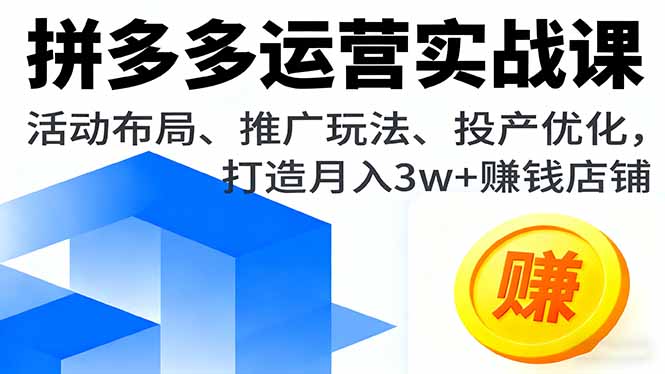 （16135期）拼多多运营实战课，活动布局、推广玩法、投产优化，打造月入3w+赚钱店铺-齐力副业