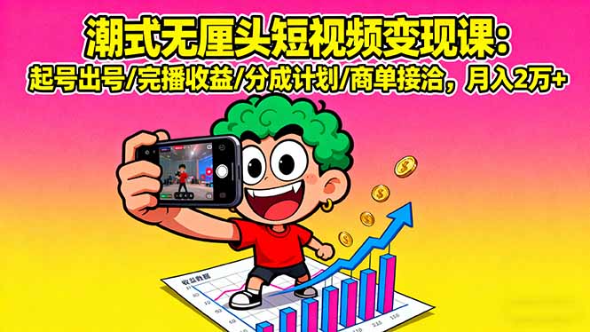 （16023期）潮式无厘头短视频变现课：起号出号/完播收益/分成计划/商单接洽，月入2万+-齐力副业