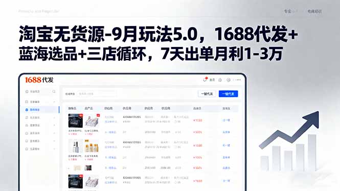 （15972期）淘宝无货源-9月玩法5.0，1688代发+蓝海选品+三店循环，7天出单月利1-3万-齐力副业