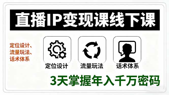 （16065期）直播IP变现课线下课，定位设计、流量玩法、话术体系，3天掌握年入千万密码-齐力副业