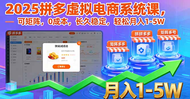 （16088期）2025拼多多虚拟电商系统课，可矩阵，0成本，长久稳定，轻松月入1-5W-齐力副业