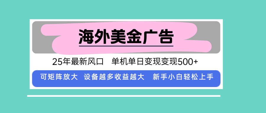 （15902期）最新海外广告美金，全自动挂机，单机单日500+，可矩阵放大，新手小白轻…-齐力副业