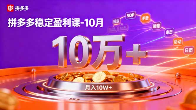（16413期）拼多多稳定盈利课-10月，强付费SOP+微付费高投产+活动矩阵，单店月入10万+-齐力副业