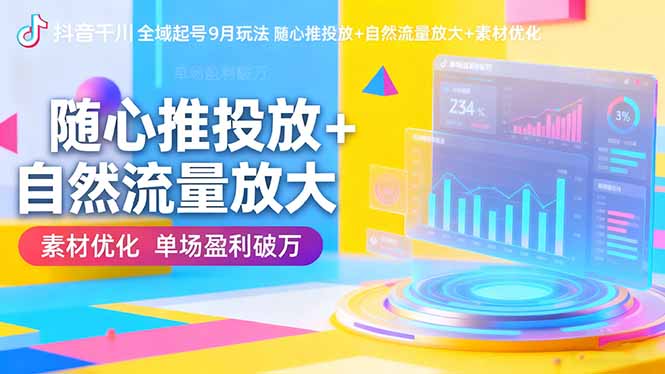 （16406期）抖音千川全域起号9月玩法 随心推投放+自然流量放大+素材优化 单场盈利破万-齐力副业