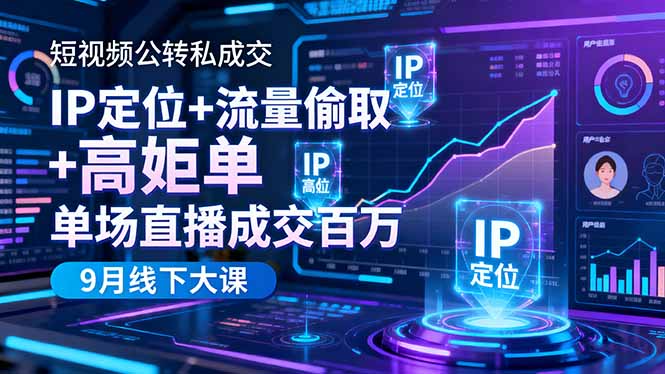 （16407期）短视频公转私成交9月线下大课，IP定位+流量偷取+高客单，单场直播成交百万-齐力副业