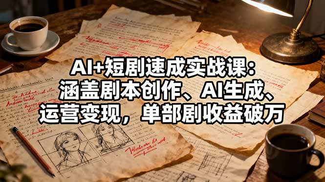 （16359期）AI+短剧速成实战课：涵盖剧本创作、AI生成、运营变现，单部剧收益破万-齐力副业