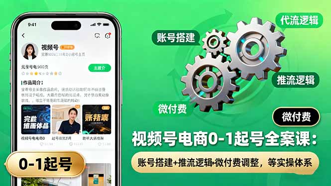 （16262期）视频号电商0-1起号全案课：账号搭建+推流逻辑+微付费调整，等实操体系-齐力副业