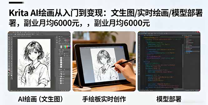 （16222期）Krita AI绘画从入门到变现：文生图/实时绘画/模型部署，副业月均6000元-齐力副业