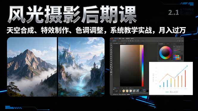 （16433期）风光摄影后期课，一键换天空合成、特效制作、色调调整，月入过万-齐力副业