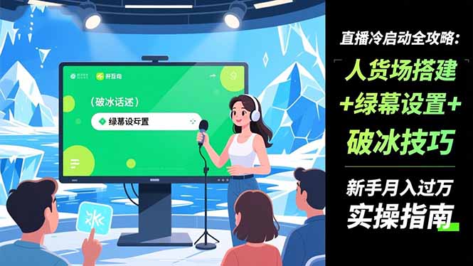 （16605期）直播冷启动全攻略:人货场搭建+绿幕设置+破冰技巧，新手月入过万实操指南-齐力副业