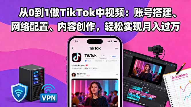 （16461期）从0到1做TikTok中视频：账号搭建、网络配置、内容创作，轻松实现月入过万-齐力副业