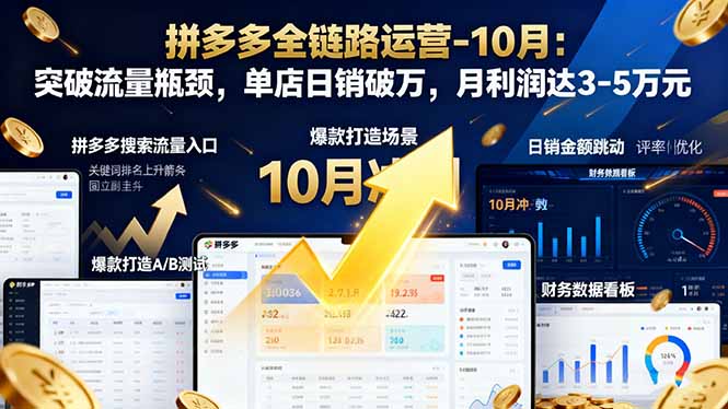 （16462期）拼多多全链路运营-10月：突破流量瓶颈，单店日销破万，月利润达3-5万元-齐力副业