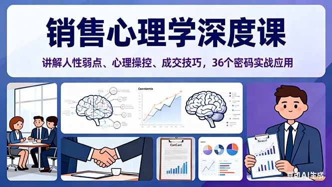 （16456期）销售心理学深度课，讲解人性弱点、心理操控、成交技巧，36个密码实战应用-齐力副业