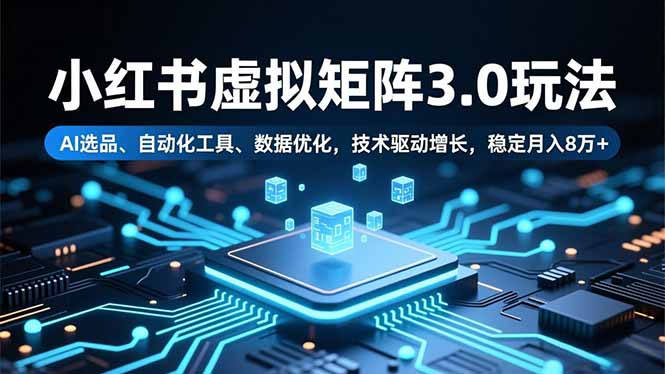 （16656期）小红书虚拟矩阵3.0玩法，AI选品、自动化工具、数据优化，技术驱动增长，稳定月入8万+-齐力副业