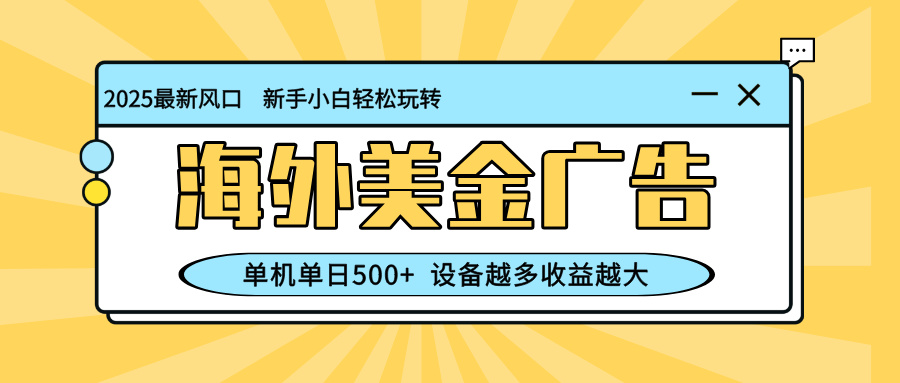（16454期）最新蓝海项目，海外美金广告，单机单日500+，可矩阵放大，设备越多收益…-齐力副业