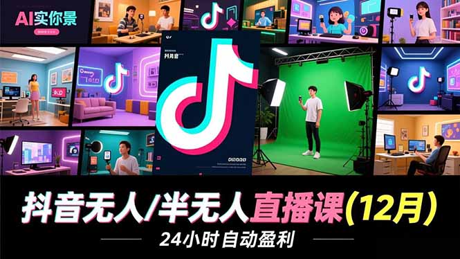 （16771期）抖音无人/半无人直播课(12月)，AI实景、数字人、绿幕、多种玩法、24小时自动盈利-齐力副业