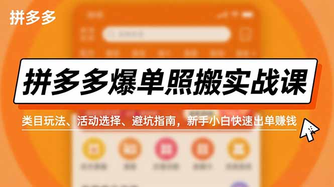 （16838期）拼多多爆单照搬实战课，类目玩法、活动选择、避坑指南，新手小白快速出单赚钱-齐力副业
