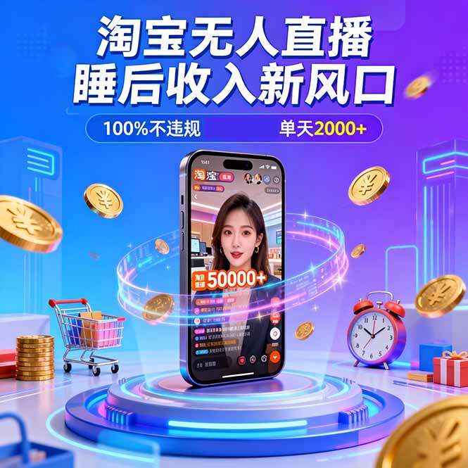（16822期）淘宝无人直播，不违规不封号，直播100小时卖了5万，年底旺季！-齐力副业