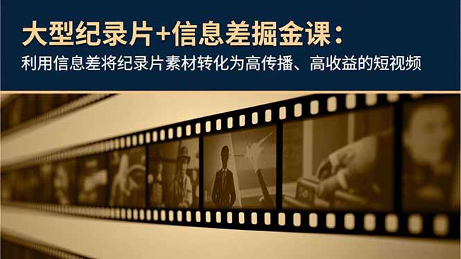 （16741期）大型纪录片+信息差掘金课：利用信息差将纪录片素材转化为高传播、高收益的短视频-齐力副业
