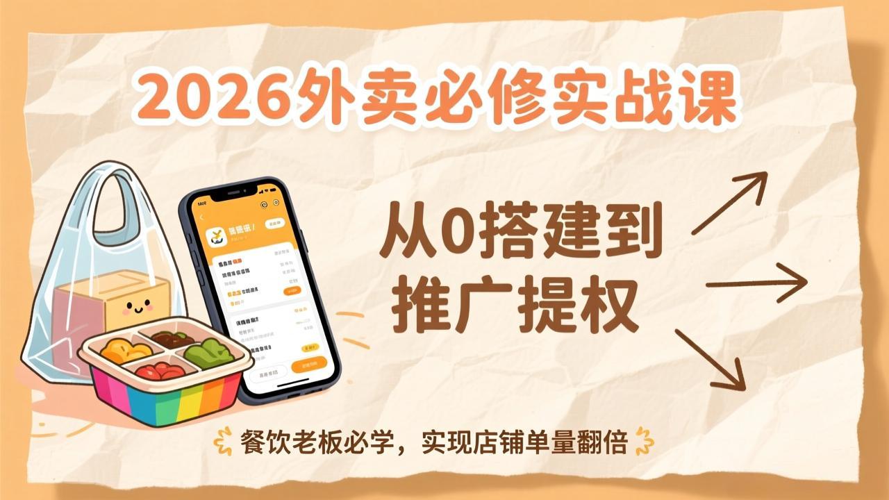 （17214期）2026外卖必修实战课：从0搭建到推广提权，餐饮老板必学，实现店铺单量翻倍-齐力副业