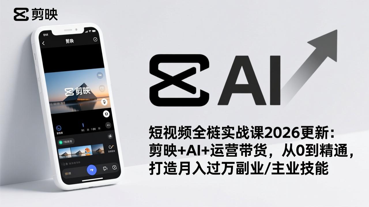 （17231期）短视频全栈实战课2026更新：剪映+AI+运营带货，从0到精通，打造月入过万副业/主业技能-齐力副业