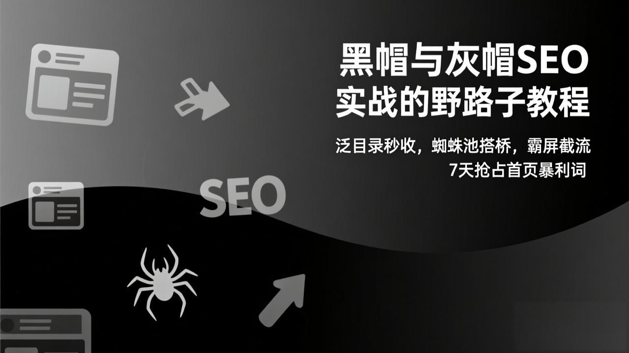 （17125期）黑帽与灰帽SEO实战的野路子教程：泛目录秒收，蜘蛛池搭桥，霸屏截流，7天抢占首页暴利词-齐力副业