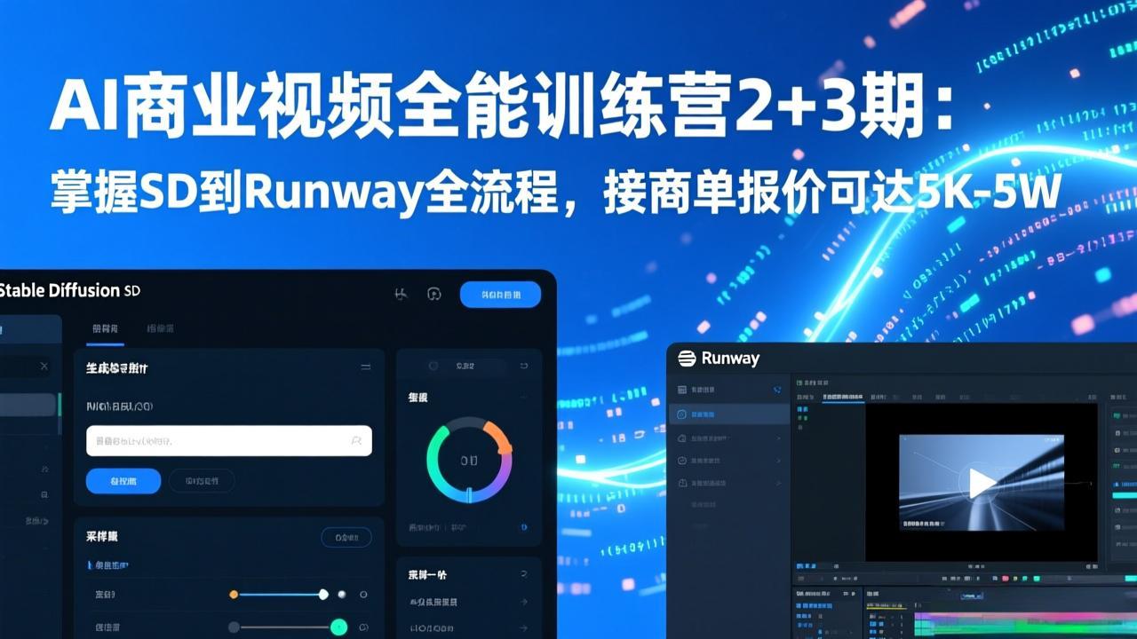 （17235期）AI商业视频全能训练营2+3期：掌握SD到Runway全流程，接商单报价可达5K-5W-齐力副业