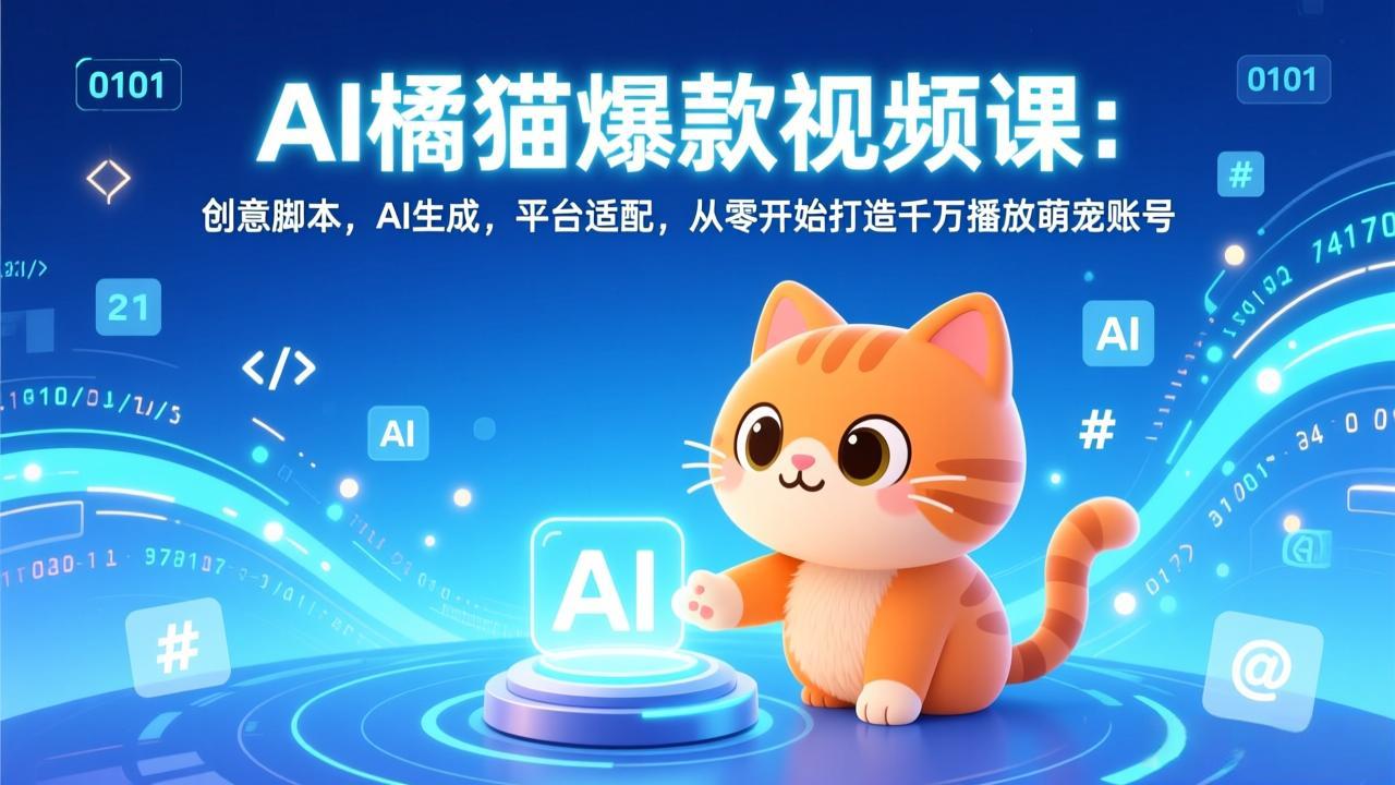 （17091期）AI橘猫爆款视频课：创意脚本，AI生成，平台适配，从零开始打造千万播放萌宠账号-齐力副业