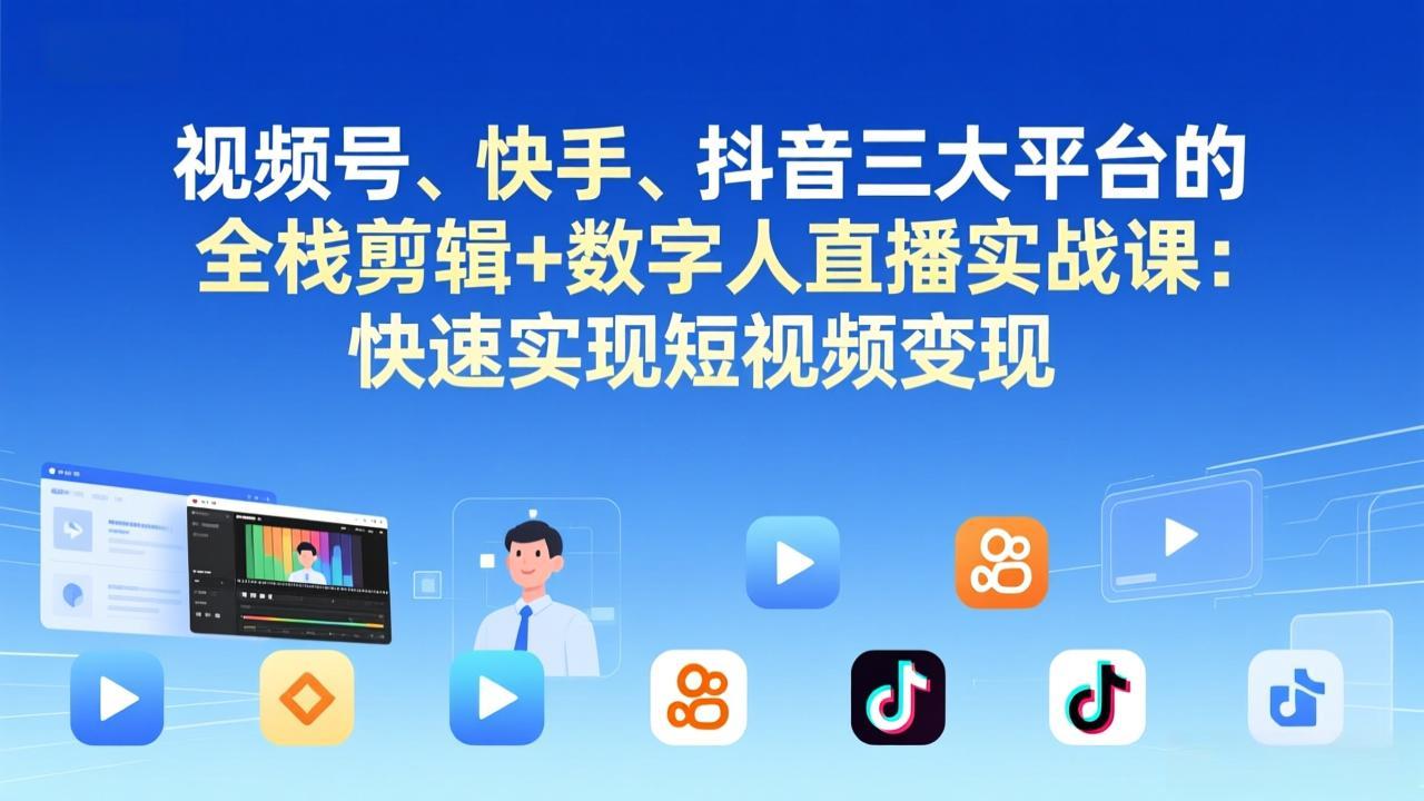 （17414期）视频号、快手、抖音三大平台的全栈剪辑+数字人直播实战课-更新：快速实现短视频变现-齐力副业