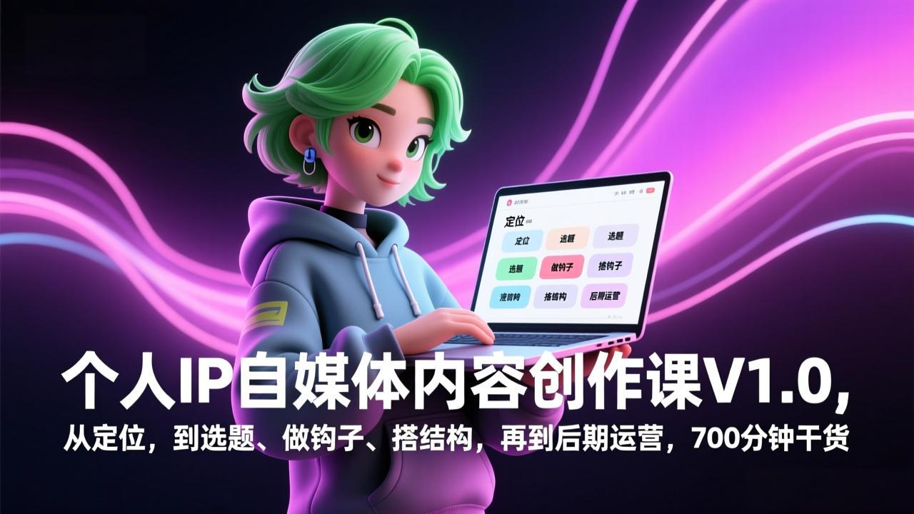 （17331期）个人IP自媒体内容创作课V1.0，从定位，到选题、做钩子、搭结构，再到后期运营，700分钟干货-齐力副业