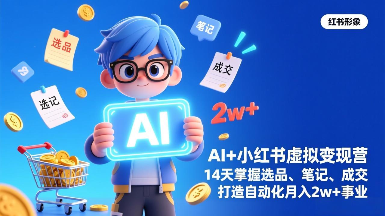 （17332期）AI+小红书虚拟变现营（完结），14天掌握选品、笔记、成交，打造自动化月入2w+事业-齐力副业