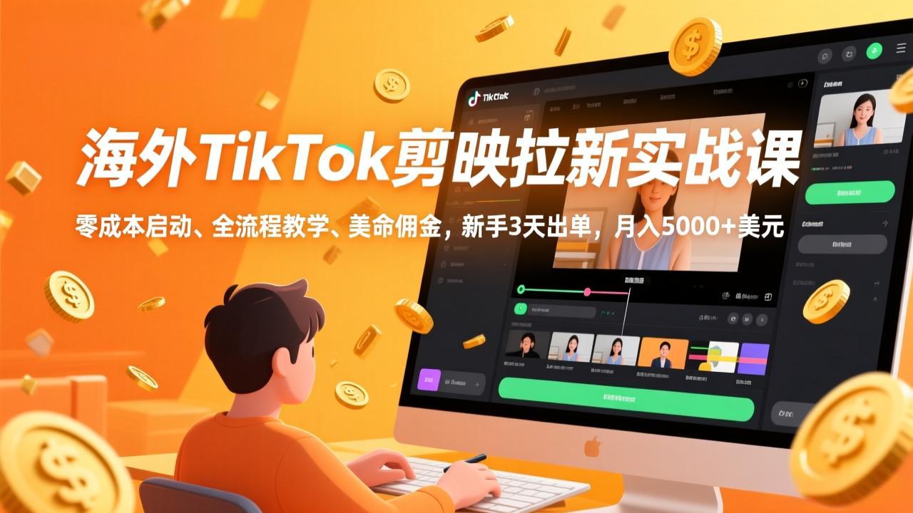 （17340期）海外TikTok剪映拉新实战课，零成本启动、全流程教学、美金佣金，新手3天出单，月入5000+美元-齐力副业