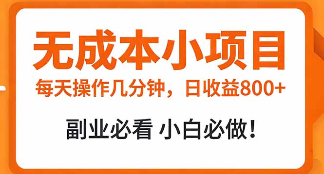 （17307期）无成本小项目 每天操作几分钟，真实日收益800+ 副业必看 小白必做！-齐力副业
