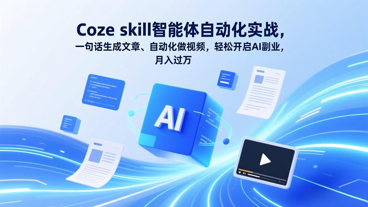 （17399期）Coze skill智能体自动化实战，一句话生成文章、自动化做视频，轻松开启AI副业，月入过万-齐力副业