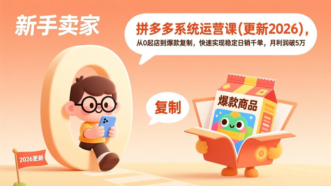 （17807期）拼多多系统运营课(更新3月)，从0起店到爆款复制，快速实现稳定日销千单，月利润破5万-齐力副业