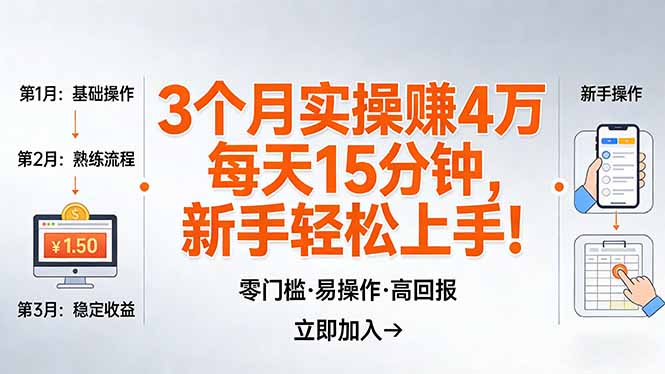 （17748期）我3 个月实操赚了 4 万 ，每天操作15分钟，新手也能轻松上手！-齐力副业