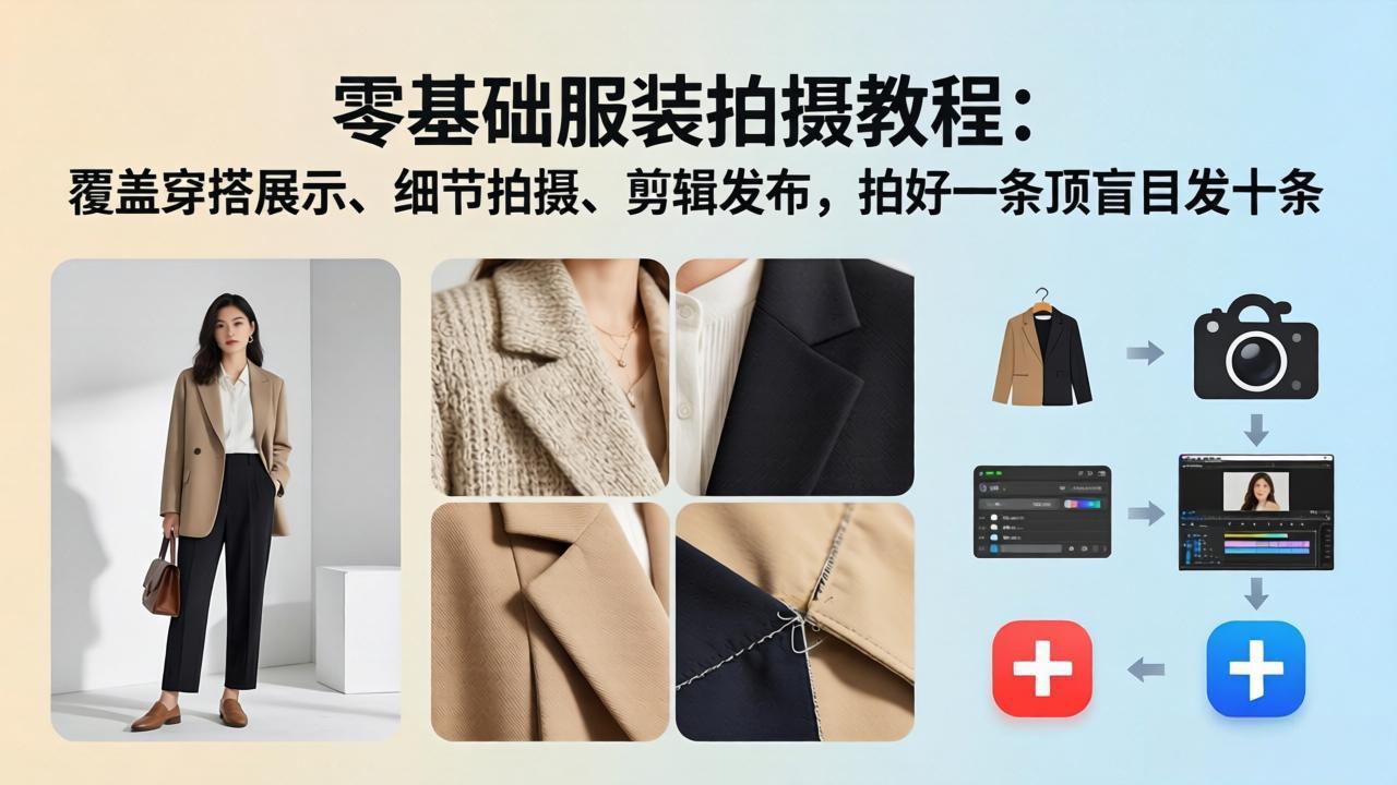 （17829期）零基础服装拍摄教程：覆盖穿搭展示、细节拍摄、剪辑发布，拍好一条顶盲目发十条-齐力副业