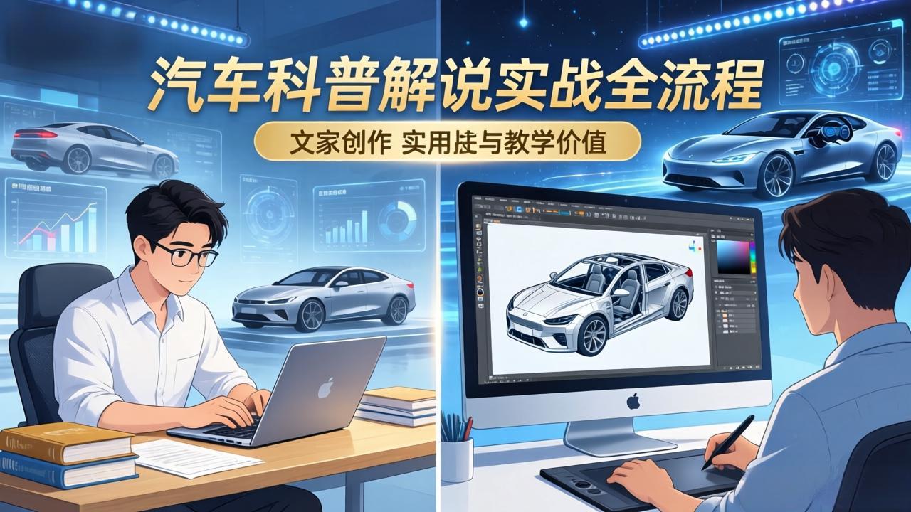 （17665期）抖音汽车科普解说实战：文案+动画+画面处理+去水印全流程，打造专业汽车科普视频-齐力副业