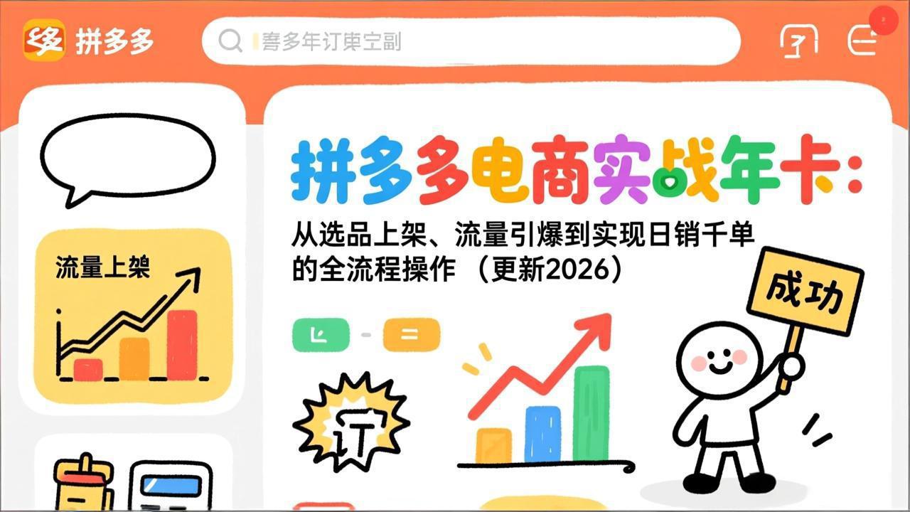 （17823期）拼多多电商实战年卡：从选品上架、流量引爆到实现日销千单的全流程操作（更新2026年3月）-齐力副业