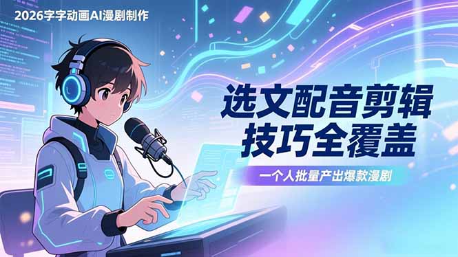 （17477期）2026字字动画AI漫剧制作-1期，选文配音剪辑技巧全覆盖，一个人就能批量产出爆款漫剧-齐力副业
