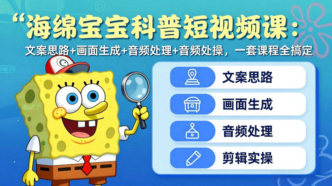 （17756期）海绵宝宝科普短视频课：文案思路+画面生成+音频处理+剪辑实操，一套课程全搞定-齐力副业