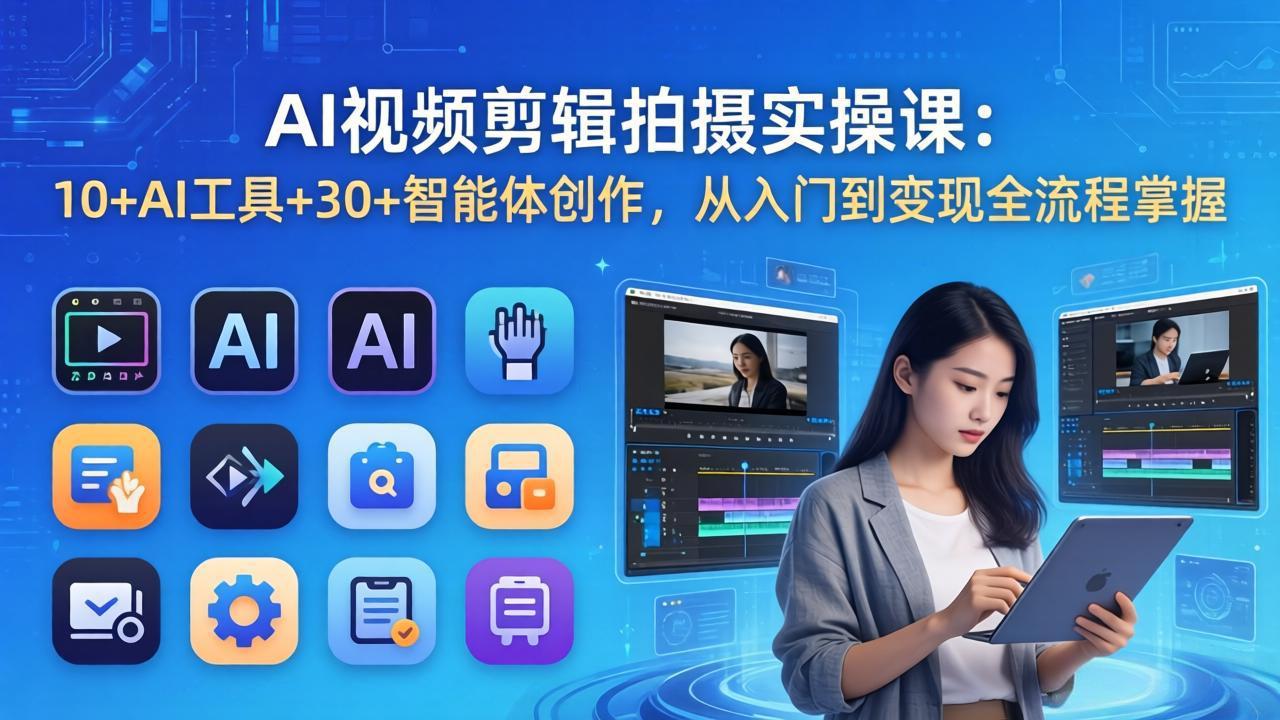（17818期）AI 视频剪辑拍摄实操课：10+AI工具+30+智能体创作，从入门到变现全流程掌握-齐力副业